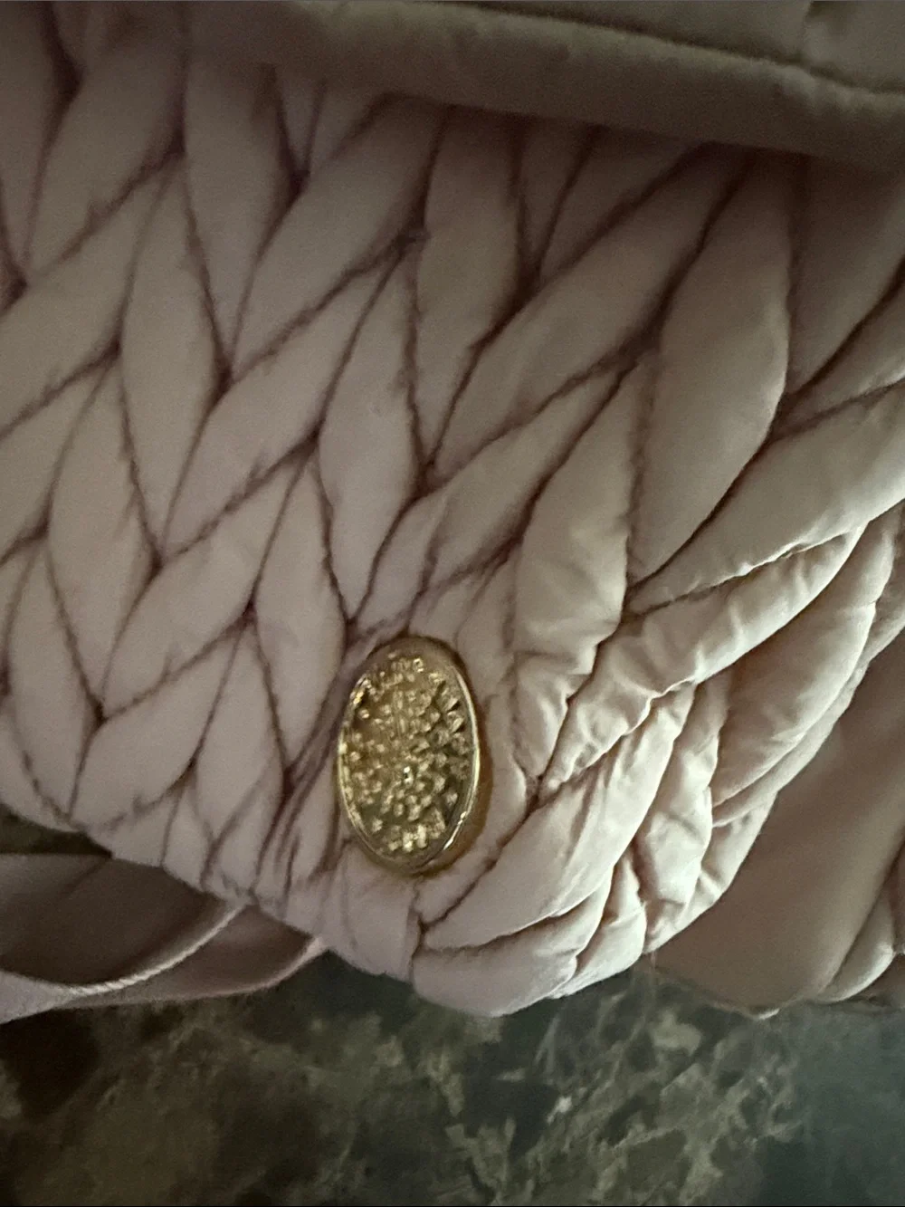 Soft Pink Quilted Knit Backpack with Gold Accent